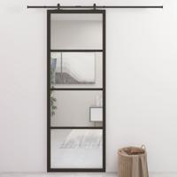 VidaXL Schuifdeur 76x205 cm aluminium en esg-glas zwart - thumbnail