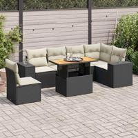 7-delige Loungeset met kussens poly rattan zwart - thumbnail