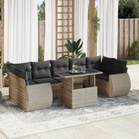 8-delige Loungeset met kussens poly rattan lichtgrijs - thumbnail