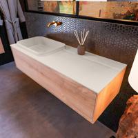 Badkamermeubelset Mondiaz Erin 120 cm met 1 Lade met RIDGE Wastafel Links Linen Zonder Kraangaten Greeploos Mat Washed Oak - thumbnail