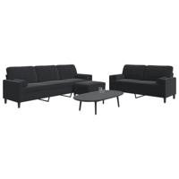 3-delige Loungeset met kussens en bolsters fluweel zwart - thumbnail