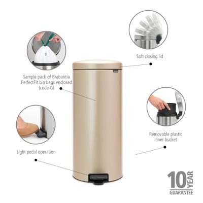 Brabantia pedaalemmer NewIcon 30 liter Metallic Gold