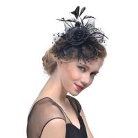 Handgemaakte bruid mesh haaraccessoires bruiloft foto Hat Headwear (zwart) - thumbnail