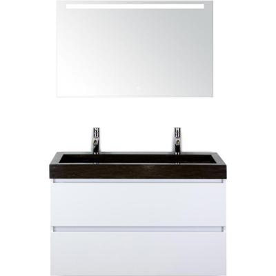 Maxx XL Badmeubelset 100 cm - Wit Hoogglans - Wastafel Lucca 2 Kraangaten met LED Spiegel