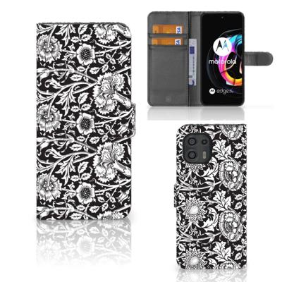 Motorola Edge 20 Lite Hoesje Black Flowers | Portemonnee hoesje Motorola Edge 20 Lite Hoesje Black Flowers | Portemonnee hoesje