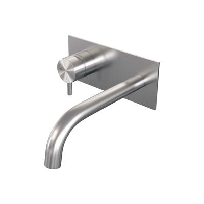 Inbouw Wastafelmengkraan Brauer Brushed Edition Coldstart Gebogen Uitloop Korte Ronde Hendel Links Geborsteld RVS PVD Met Afdekplaat Brauer