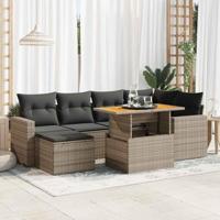 7-delige Loungeset met kussens poly rattan grijs - thumbnail
