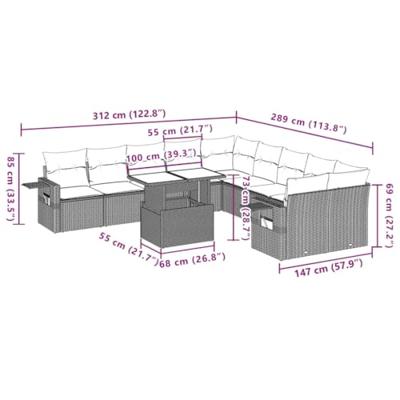 11-delige Tuinset met kussens poly rattan beige