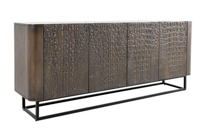 Handgemaakt dressoir CROCO 180cm goudbruin mangohout met 3D houtsnijwerk massief zwart metaal - 44648