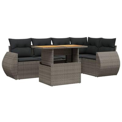 6-delige Loungeset met kussens poly rattan grijs