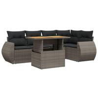 6-delige Loungeset met kussens poly rattan grijs - thumbnail