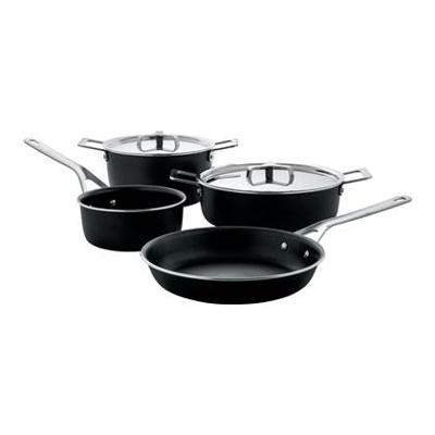 Alessi Pannenset Pots&Pans - AJM100S6 A - Zwart - 4-Delig - door Jasper Morrison Alessi Pannenset Pots&Pans - AJM100S6 A - Zwart - 4-Delig - door Jasper Morrison
