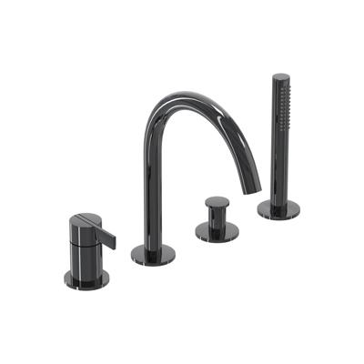 Badrandcombinatie IVY Pact 4-gats Mengkraan Met Uittrekbare Handdouche Draaibare Uitloop Zwart Chroom PVD IVY