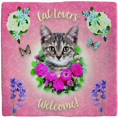 Plenty Gifts tegeltje keramiek cat lovers 10x10cm roze