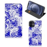 Mobiel BookCase iPhone 12 Mini Angel Skull Blauw - thumbnail