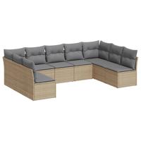 9-delige Loungeset met kussens poly rattan beige - thumbnail