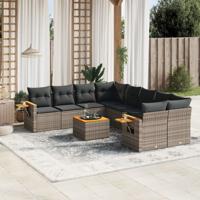 9-delige Loungeset met kussens poly rattan grijs - thumbnail