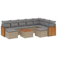 9-delige Loungeset met kussens poly rattan beige - thumbnail