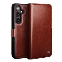 Qialino Samsung Galaxy S25 hoesje - Leren bookcase - Donkerbruin - thumbnail