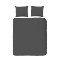 HIP Dekbedovertrek "uni dessin" - Antraciet - (140x200/220 cm) - Katoen Satijn - thumbnail