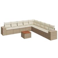 10-delige Loungeset met kussens poly rattan beige - thumbnail