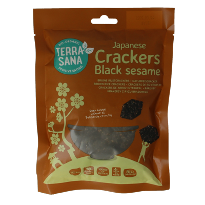 Japanse bruine rijstcrackers zwarte sesam bio 60 Gram Japanse bruine rijstcrackers zwarte sesam bio 60 Gram