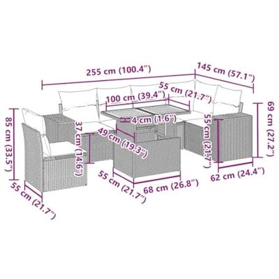 7-delige Loungeset met kussens poly rattan zwart