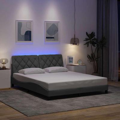 Bedframe met LED zonder matras 160x200 cm stof lichtgrijs