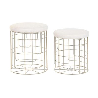 Voetensteun DKD Home Decor Beige Gouden Metaal Polyester Wit Modern (38 x 38 x 44 cm) (35 x 35 x 40 cm)