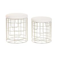 Voetensteun DKD Home Decor Beige Gouden Metaal Polyester Wit Modern (38 x 38 x 44 cm) (35 x 35 x 40 cm) - thumbnail