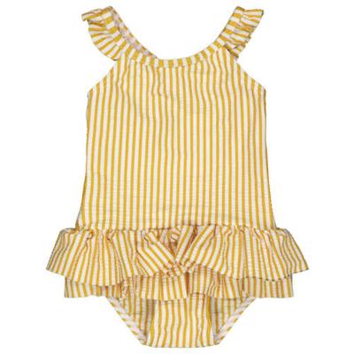 HEMA gestreept badpak met ruches geel/wit HEMA gestreept badpak met ruches geel/wit