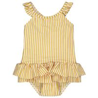 HEMA gestreept badpak met ruches geel/wit - thumbnail
