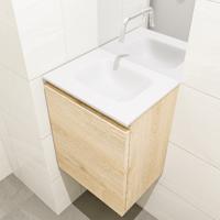 MONDIAZ OLAN Toiletmeubel 40x30x40cm met 0 kraangaten 1 lades washed oak mat Wastafel Lex midden Solid Surface Wit FK75342666 - thumbnail