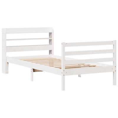 Bedframe met hoofdbord massief grenenhout wit 120x190 cm - thumbnail