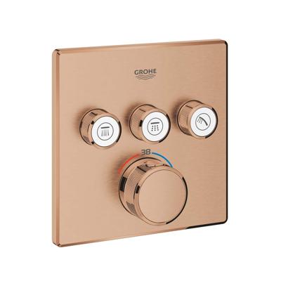 Inbouwkraan GROHE Grohtherm Smart Control Thermostaatkraan met 3-weg Omstelling Vierkant Warm Sunset Geborsteld