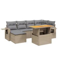 7-delige Loungeset met kussens poly rattan beige - thumbnail