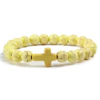 Memphis Kralen Armband met Natuursteen Kruis - Geel - thumbnail