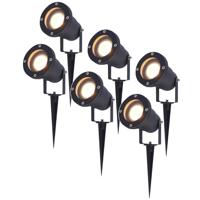 Set van 6 LED prikspots - 4 Watt 345 lumen - Dimbaar - Kantelbaar - 2700K warm wit - GU10 - IP65 Waterdicht - Zwart - Tuinspots - thumbnail