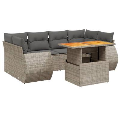 7-delige Loungeset met kussens poly rattan grijs - thumbnail
