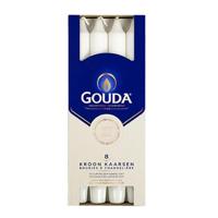 Gouda kroonkaarsen 24x2.4 cm 8 stuks wit - thumbnail