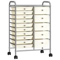 VidaXL Opbergtrolley met 15 lades mobiel xxl kunststof wit - thumbnail