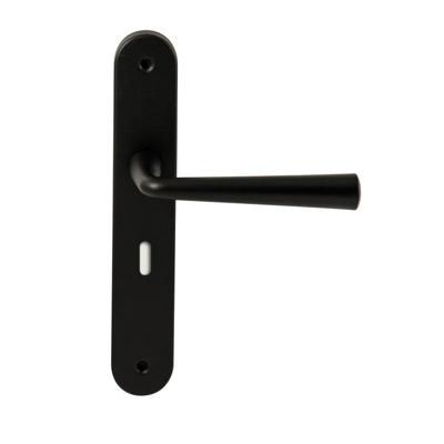 Hardbrass Deurkruk Mikonos op ovaal langschild sleutelgat 56mm - zwart