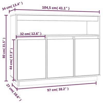 Dressoir 104,5x34x80 cm massief grenenhout wit - thumbnail