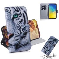 Tiger patroon gekleurde tekening horizontale Flip lederen case voor Galaxy S10 E met houder & card slots & portemonnee - thumbnail