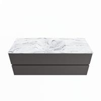 MONDIAZ VICA-DLUX 130cm badmeubel onderkast Dark grey 2 lades. Inbouw wastafel CLOUD midden zonder kraangat, kleur Glace. - thumbnail