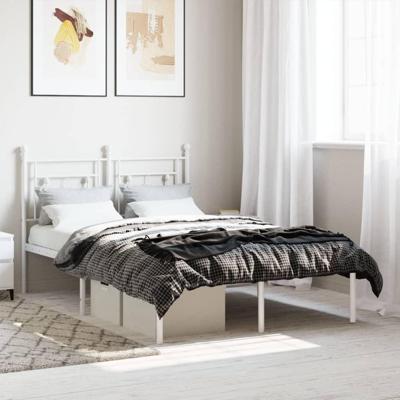 Bedframe met hoofdbord metaal wit 120x200 cm Bedframe met hoofdbord metaal wit 120x200 cm