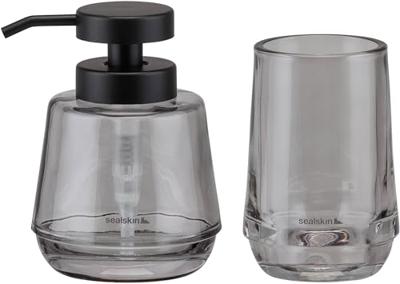 Sealskin Badkamerset - Zeepdispenser 380 ml / Tandenborstelbeker Mood Grijs Sealskin Badkamerset - Zeepdispenser 380 ml / Tandenborstelbeker Mood Grijs