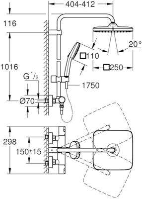 Grohe Vitalio Comfort 250 douchesysteem thermostatisch hoofddouche 1 straalsoort en handd. 2 straalsoorten chroom 26696001 - thumbnail