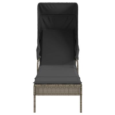 Ligbedden 2 st met luifels en tafel poly rattan grijs - thumbnail