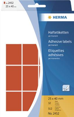 Etiket HERMA 2452 25x40mm rood 512 stuks Etiket HERMA 2452 25x40mm rood 512 stuks